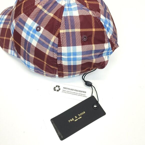 Rag & Bone Unisex Addison Baseball Cap in Burgundy Plaid - Picture 8 of 12